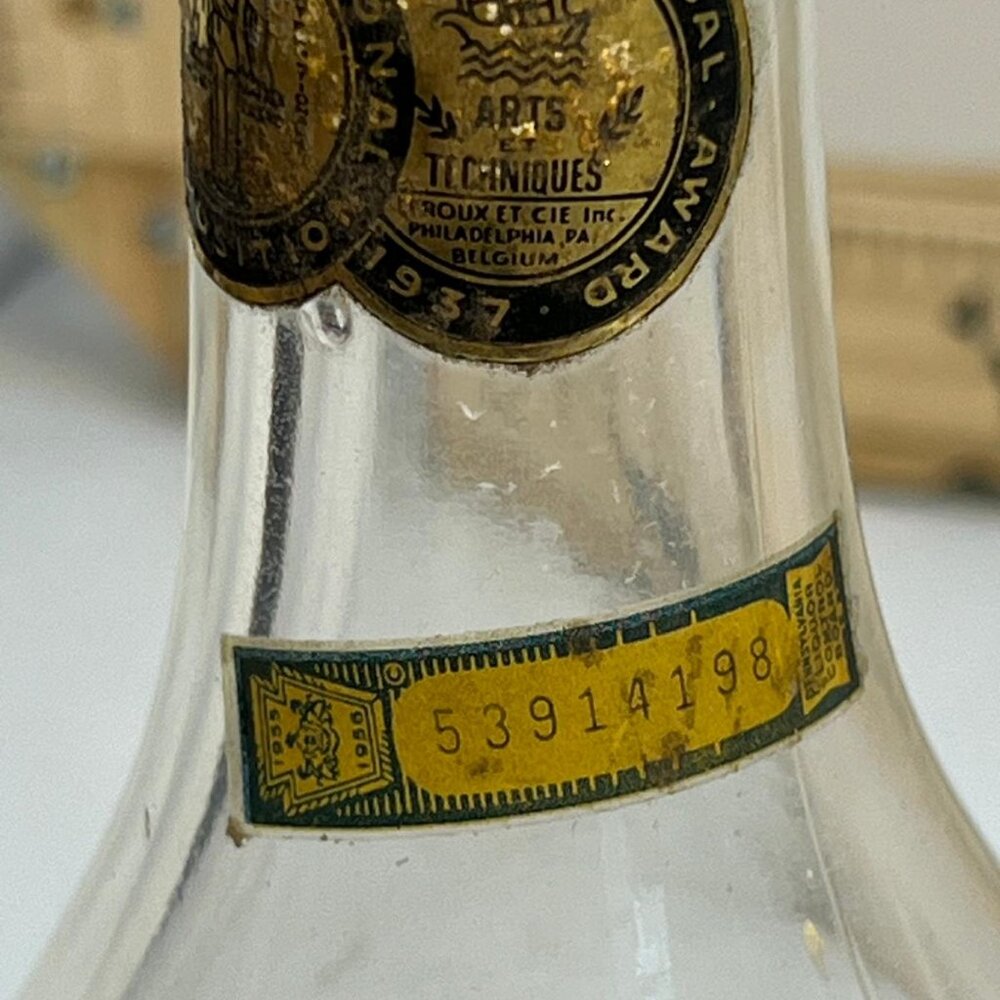 Antique Gold Medal Award Glass Liquor Bottle 1937 Belgium 56 4D Clear - Picture 4 of 5